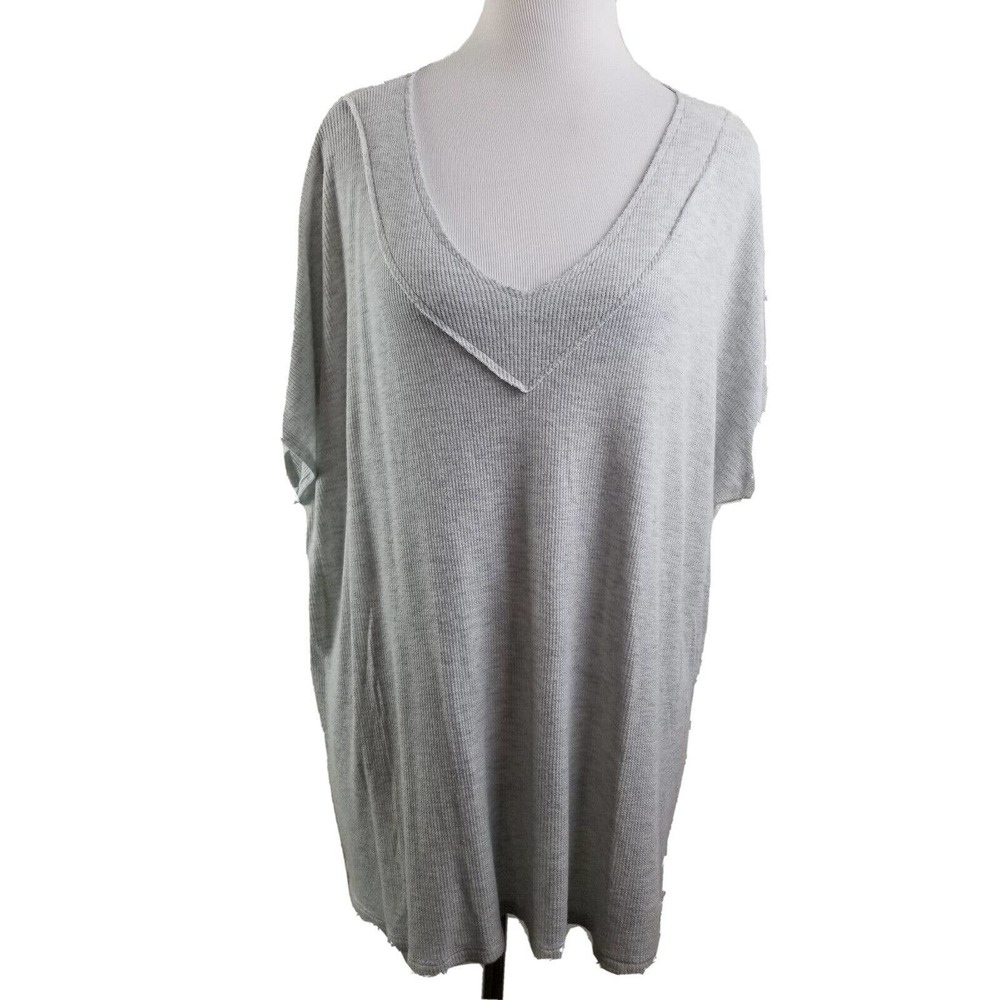 BKE THE‎ BUCKLE oversized V-NECK WAFFLE THERMAL TOP MEDIUM Gray